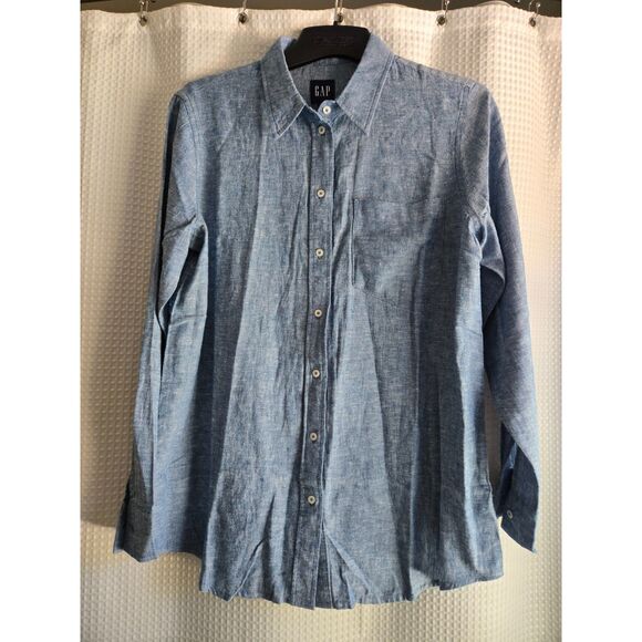 GAP Womens Top Size M Blue Linen Blend Long Sleeve NWT Fall Winter Work Career - Picture 1 of 7
